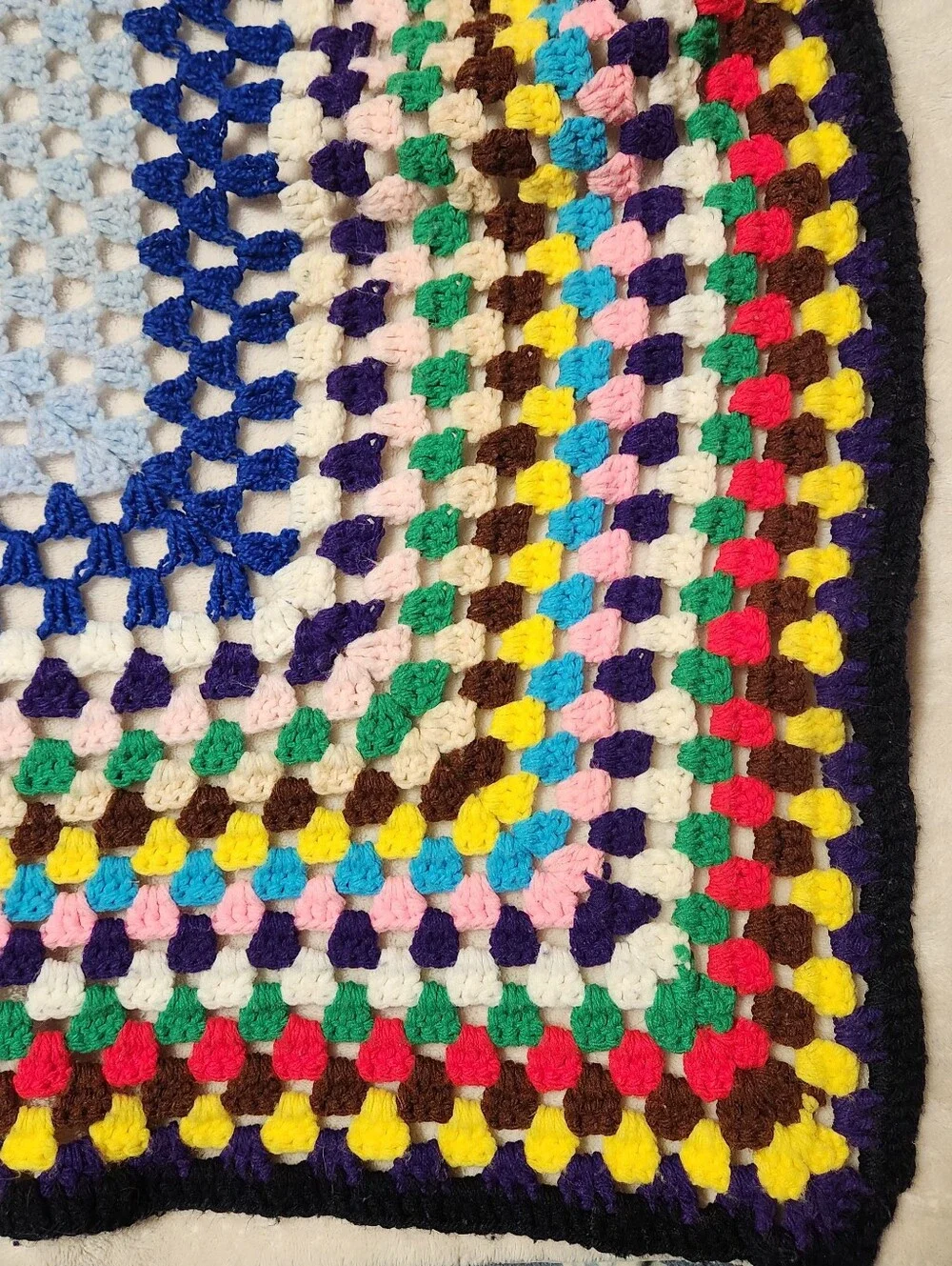 Handmade Crochet Granny Square Blanket Afghan Multi-Color Large Throw 5'2